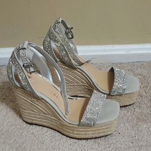 Gianni bini.  SafinaTwo Rhinestone Bling Ankle Strap Jute Platform Wedges